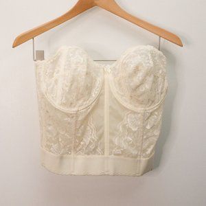 Vintage Goddess Corset Bustier Bra Top Sheer Cream Lace 36 DD